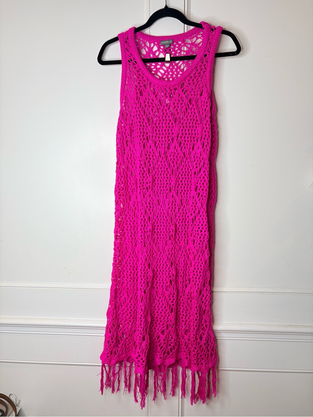 Torrid Hot Pink Crochet Fringe Tank Dress or bathing suit coverup
